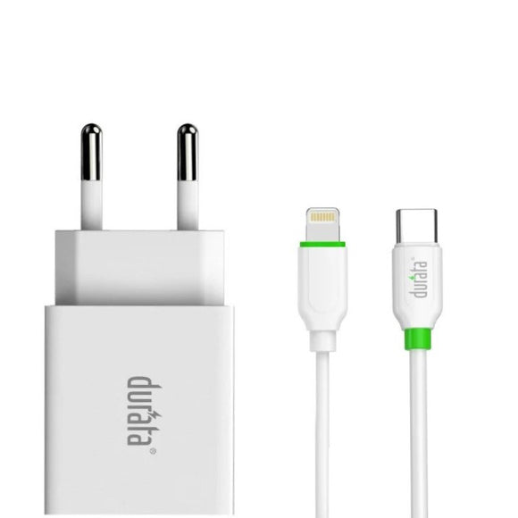 Durata iPhone 20W USB-C Fast Charger Adapter 2 Poorten Met USB-C naar Lighting Kabel